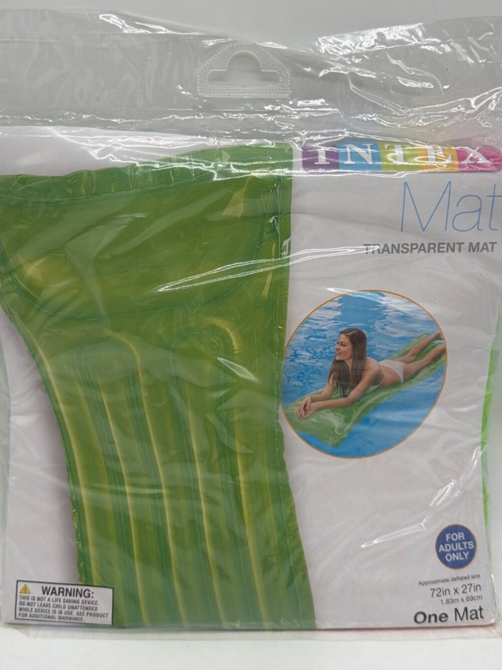 Intex Transparent Green Pool Mat 72"x27" For Adults Only Inflatable Lounge Float